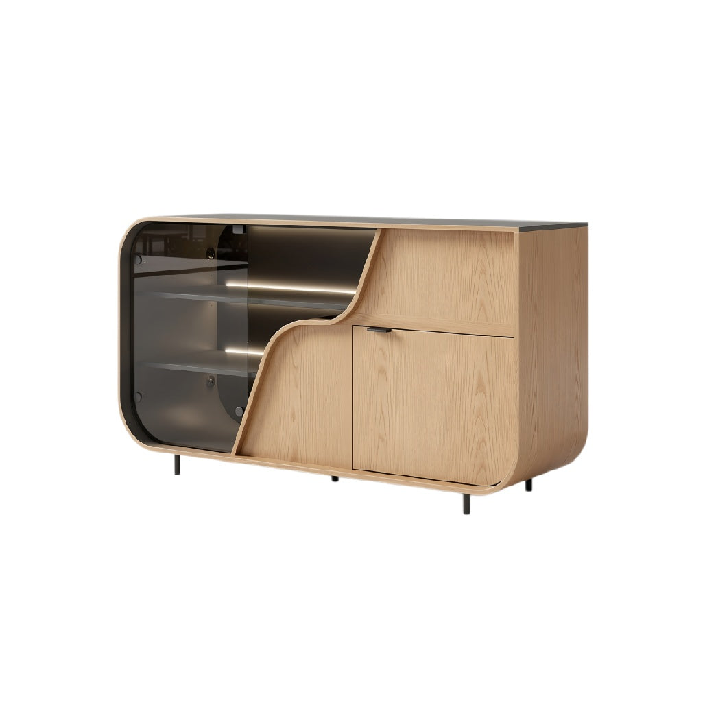 Modern Wood and Glass Sideboard with Curved Design