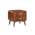 Mid-Century Modern Wooden Nightstand with Two Drawers and Tapered Legs