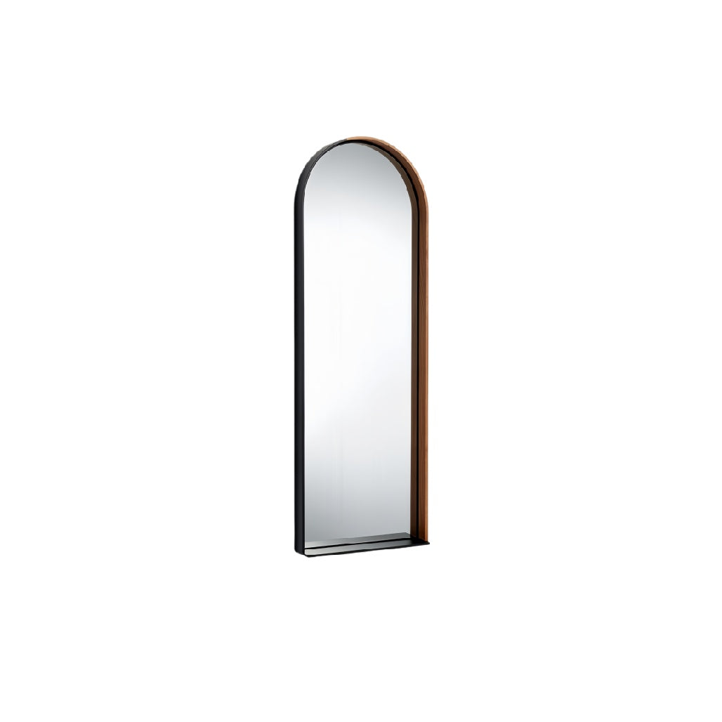 Arc-Shaped Wall Mirror with Wooden Frame